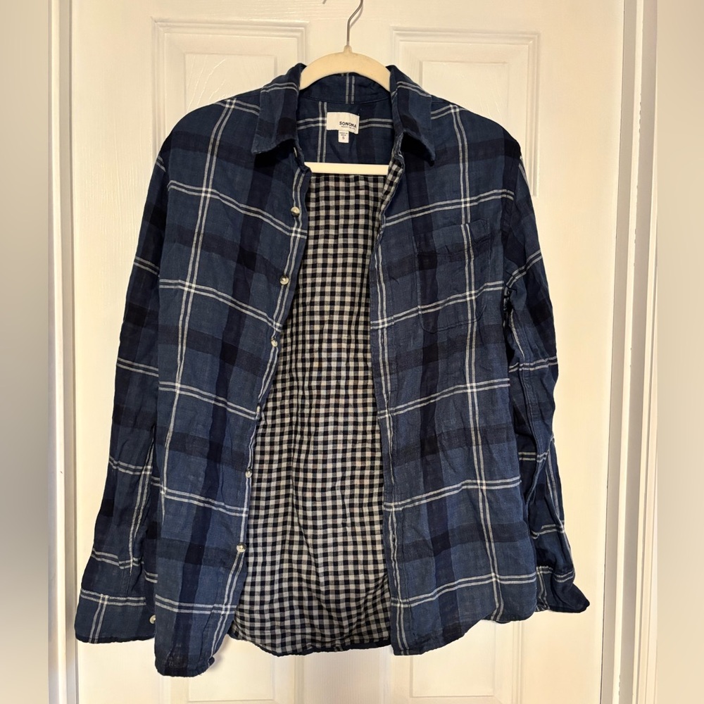 Sonoma Navy and White Plaid Men’s Shirt